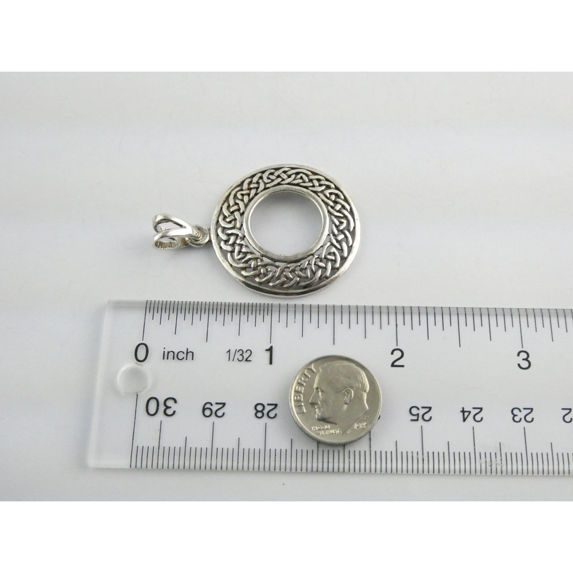 Sterling Silver Celtic Knots Openwork Disc Pendant 925 6.3g 1.75 Inch Length