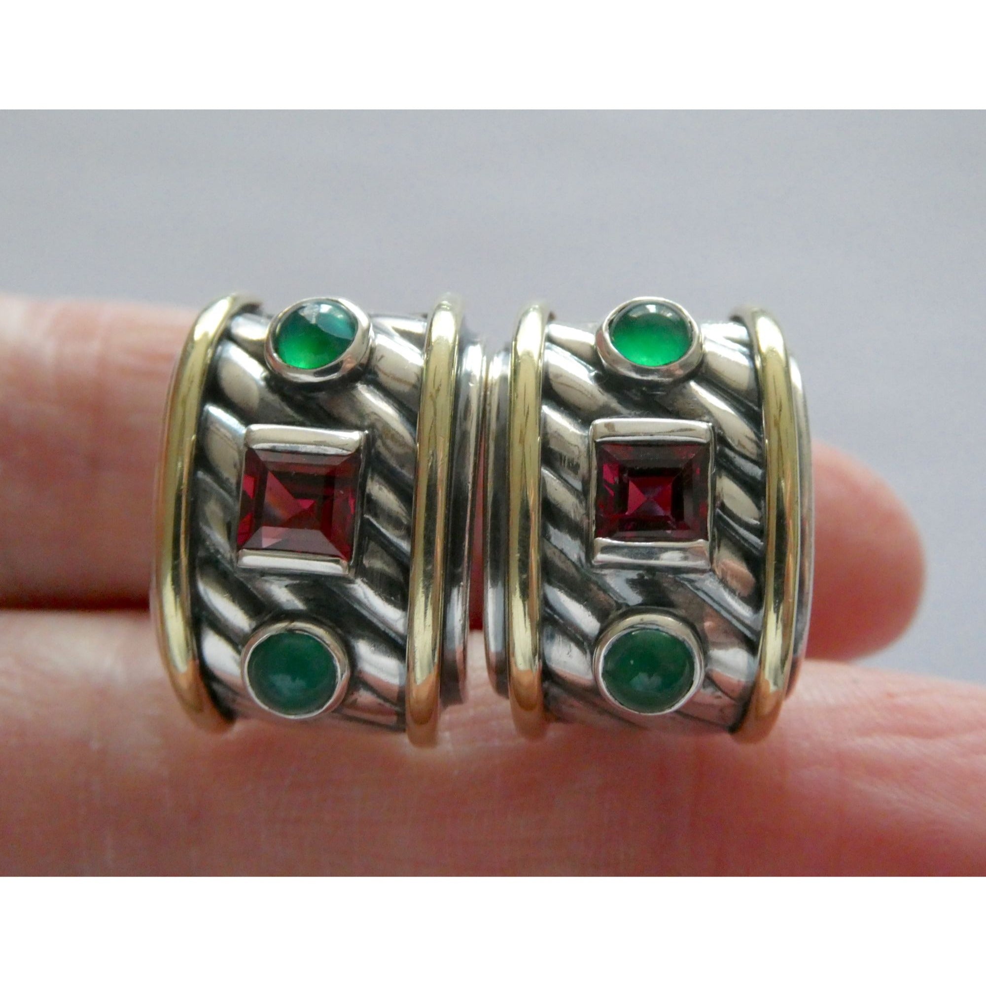 David Yurman Renaissance Sterling 14k Gold Tourmaline Dyed Chalcedony Earrings