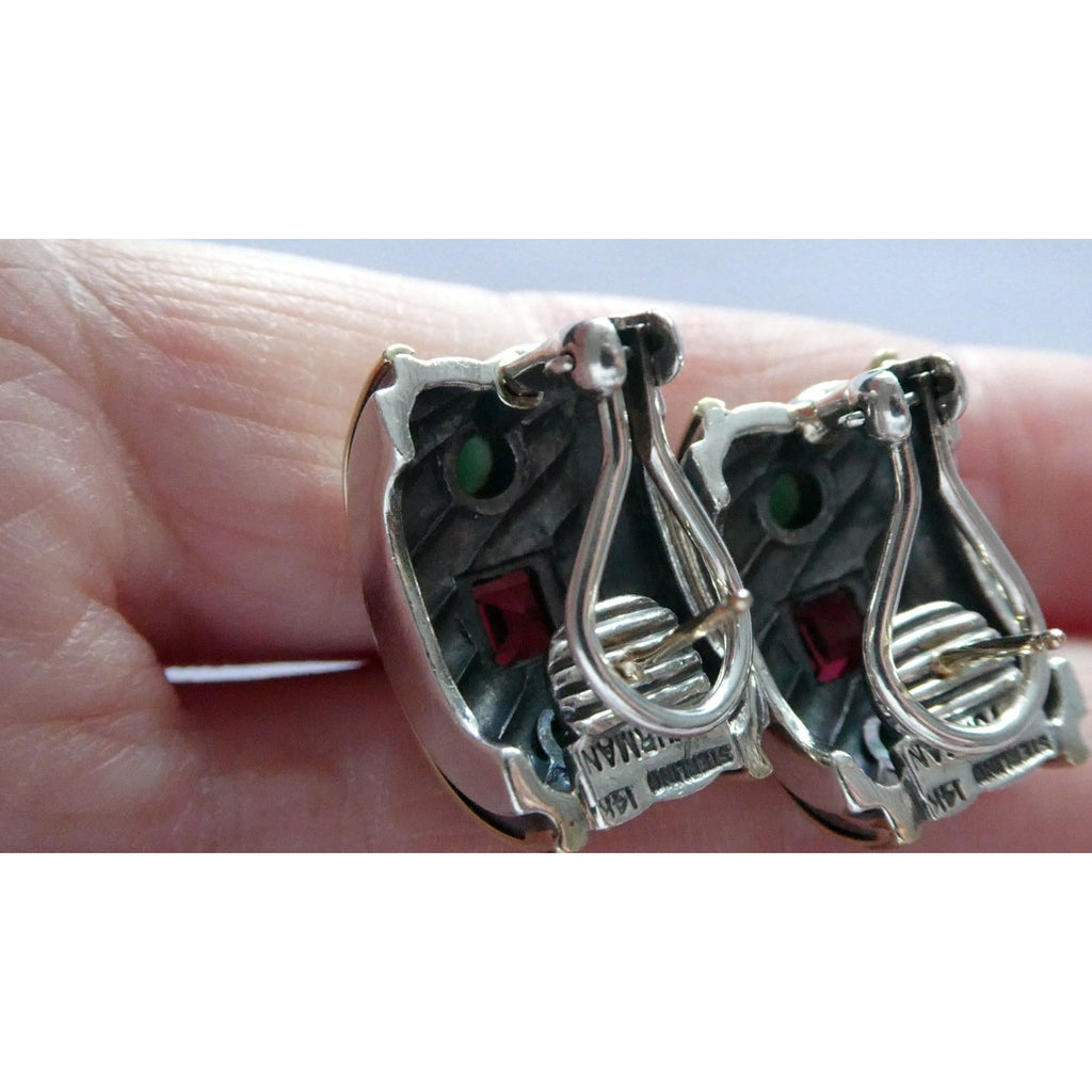 David Yurman Renaissance Sterling 14k Gold Tourmaline Dyed Chalcedony Earrings