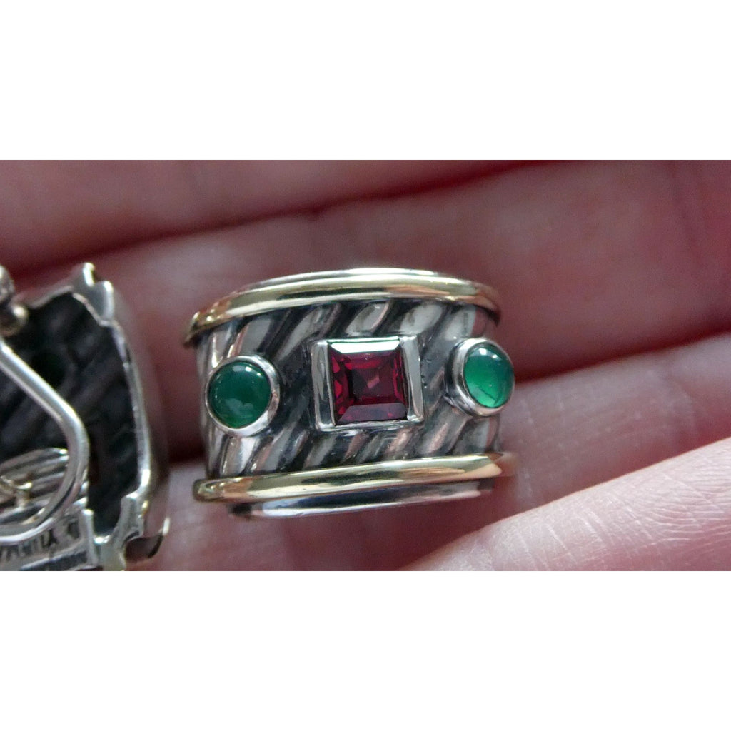 David Yurman Renaissance Sterling 14k Gold Tourmaline Dyed Chalcedony Earrings