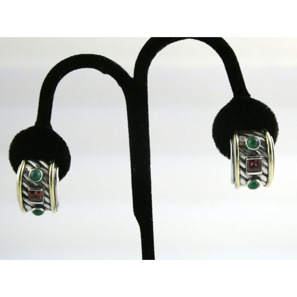 David Yurman Renaissance Sterling 14k Gold Tourmaline Dyed Chalcedony Earrings