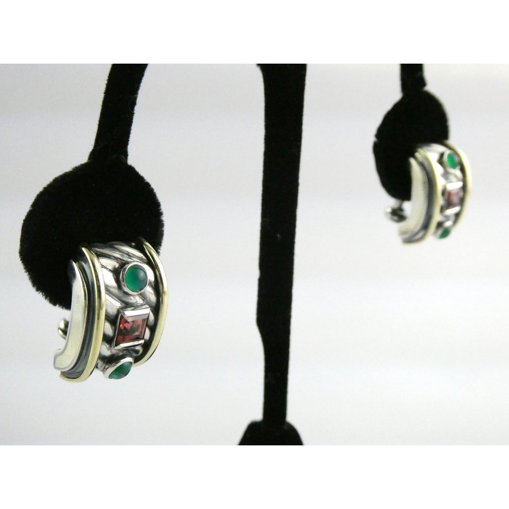 David Yurman Renaissance Sterling 14k Gold Tourmaline Dyed Chalcedony Earrings