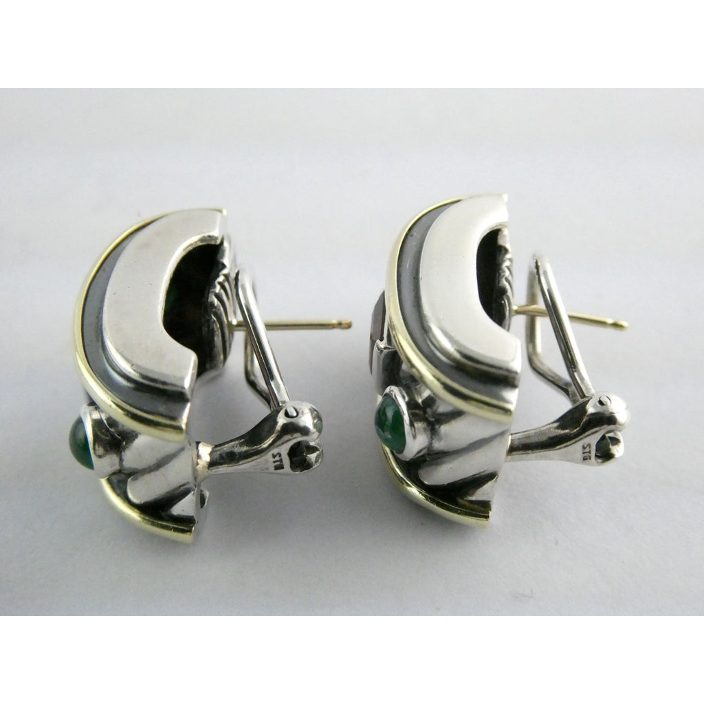 David Yurman Renaissance Sterling 14k Gold Tourmaline Dyed Chalcedony Earrings