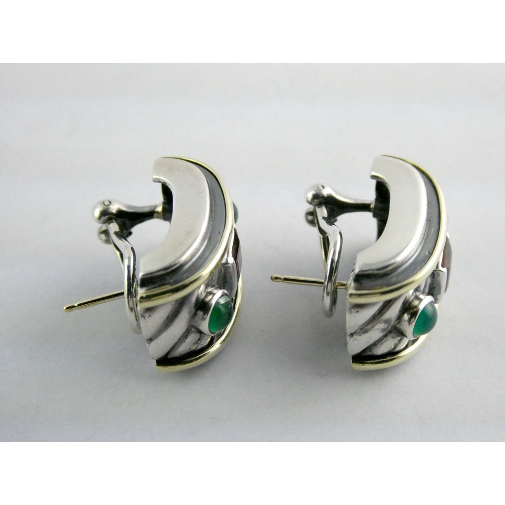 David Yurman Renaissance Sterling 14k Gold Tourmaline Dyed Chalcedony Earrings