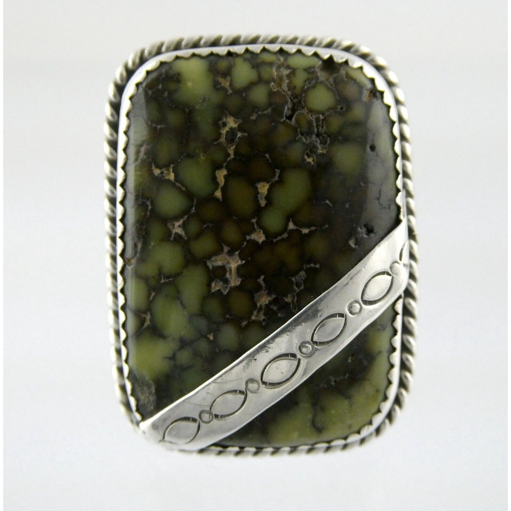 Southwestern NA Unmarked Sterling Silver Green Turquoise Ring Size 10.5 18.9g