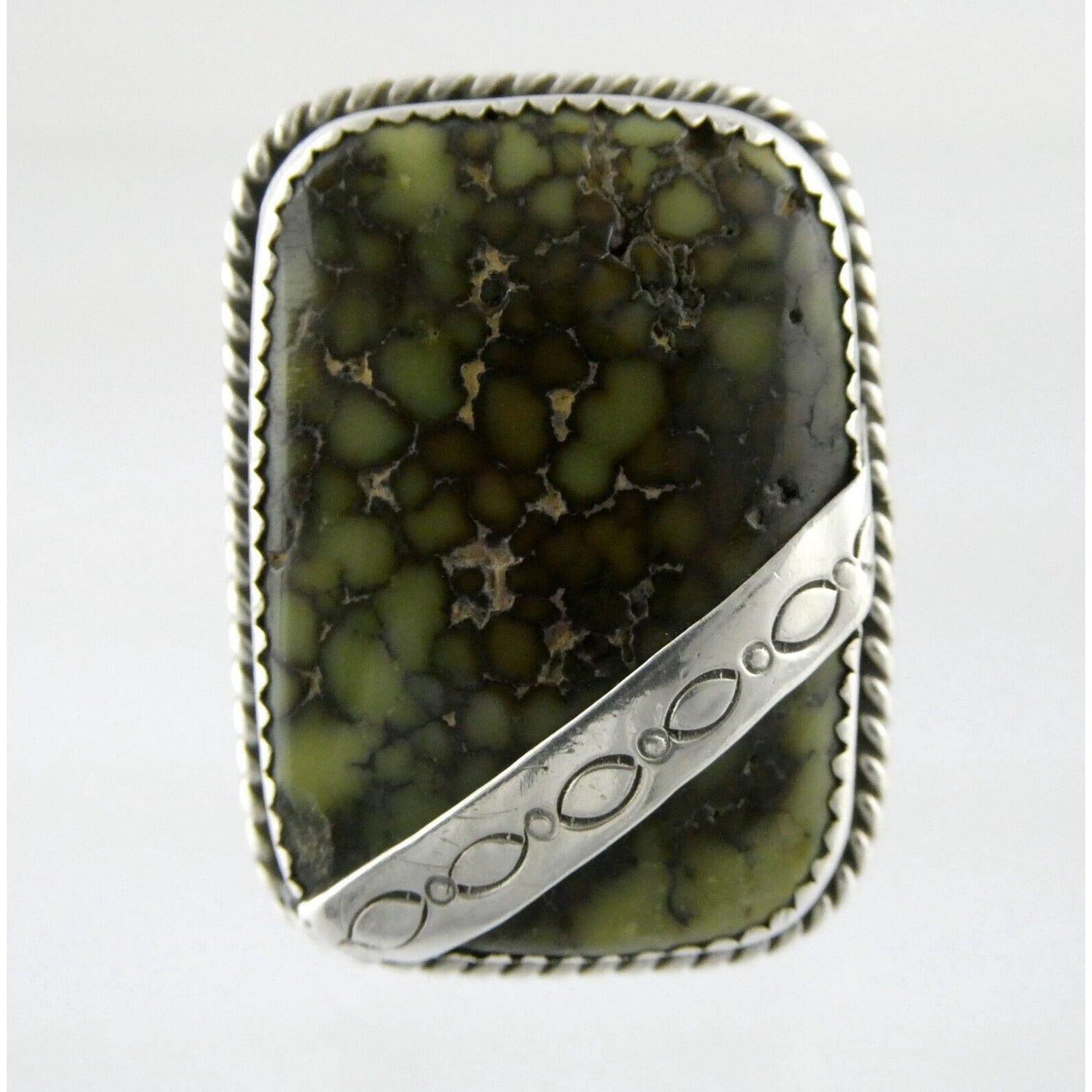 Southwestern NA Unmarked Sterling Silver Green Turquoise Ring Size 10.5 18.9g