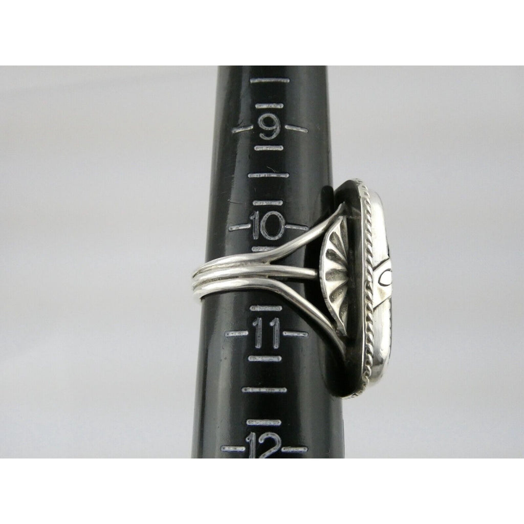 Southwestern NA Unmarked Sterling Silver Green Turquoise Ring Size 10.5 18.9g