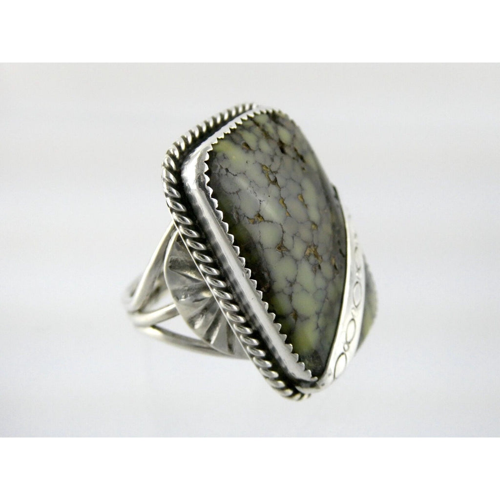 Southwestern NA Unmarked Sterling Silver Green Turquoise Ring Size 10.5 18.9g