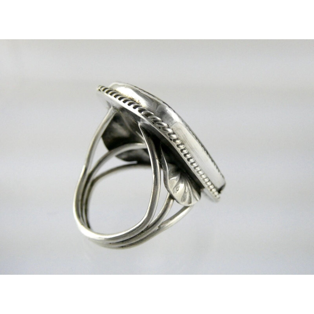 Southwestern NA Unmarked Sterling Silver Green Turquoise Ring Size 10.5 18.9g