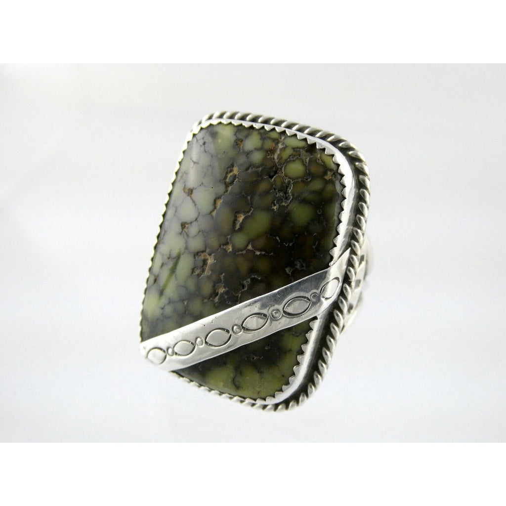 Southwestern NA Unmarked Sterling Silver Green Turquoise Ring Size 10.5 18.9g