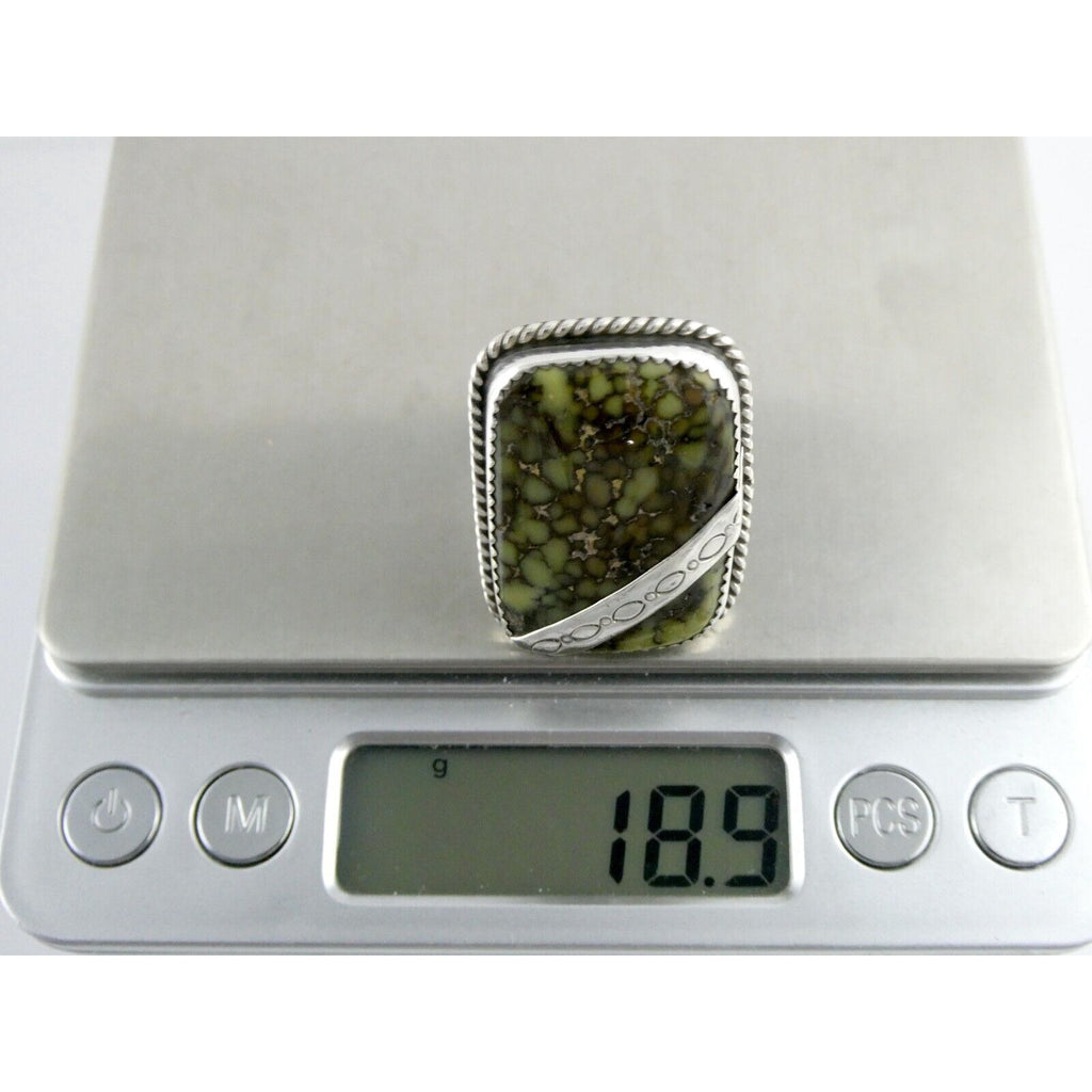 Southwestern NA Unmarked Sterling Silver Green Turquoise Ring Size 10.5 18.9g