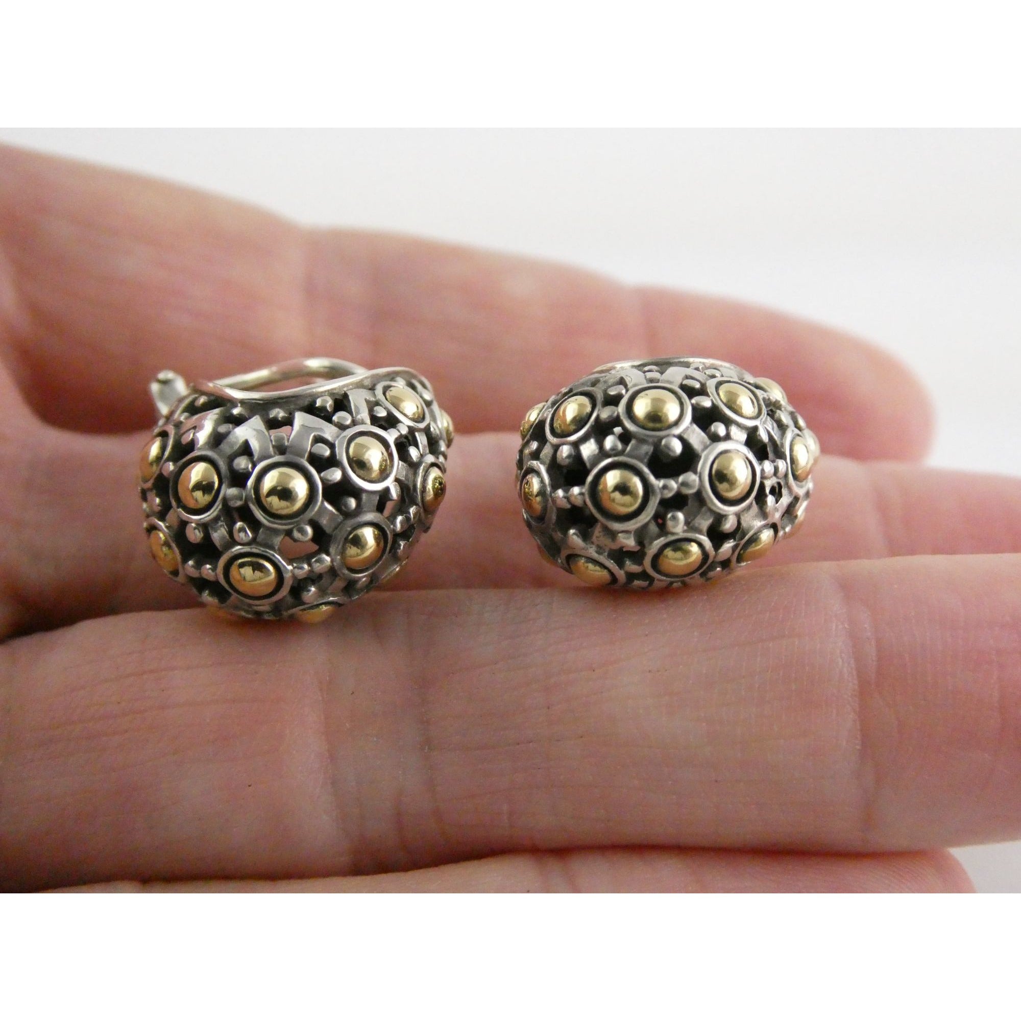John Hardy Sterling Silver 18k Yellow Gold Jaisalmer Dot Buddha Belly Earrings