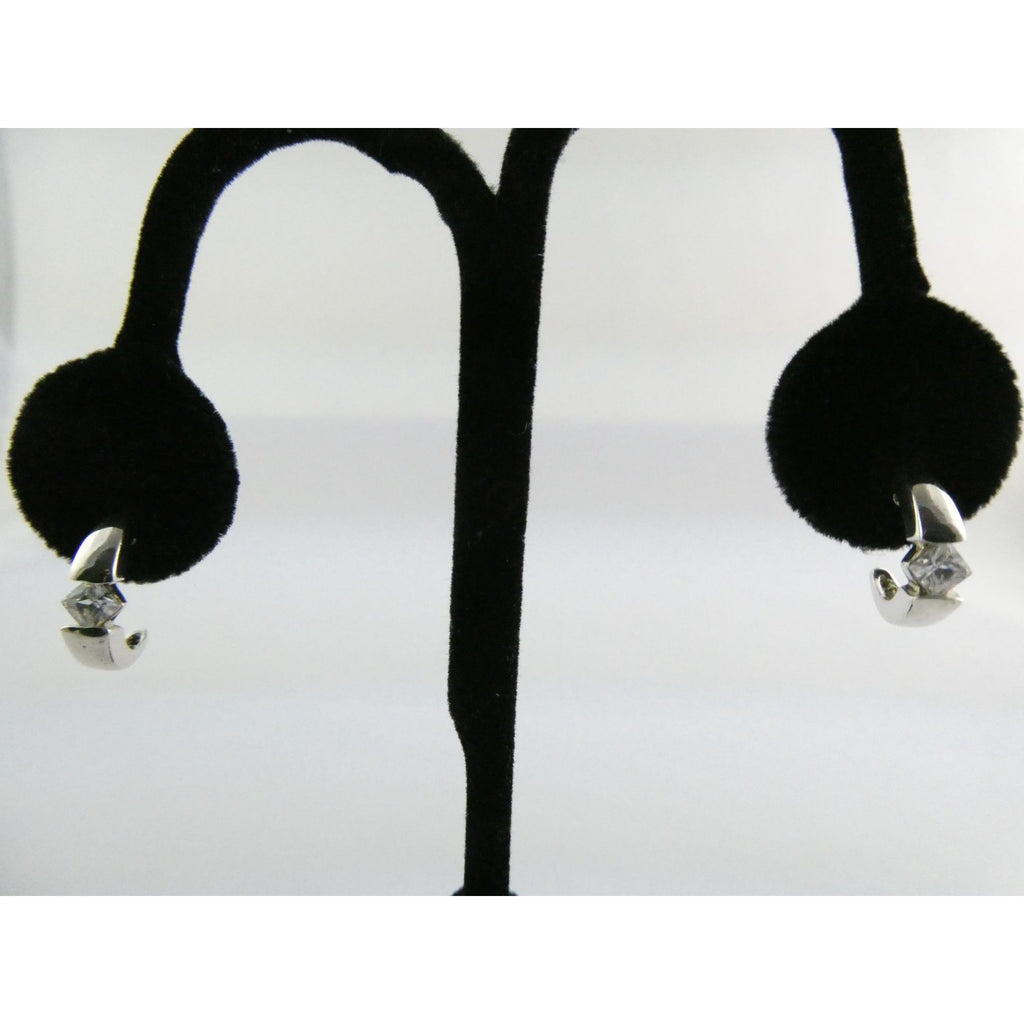 Ross Simons Sterling Silver White Crystal Stud Curled Earrings 3.1g .75 Inch
