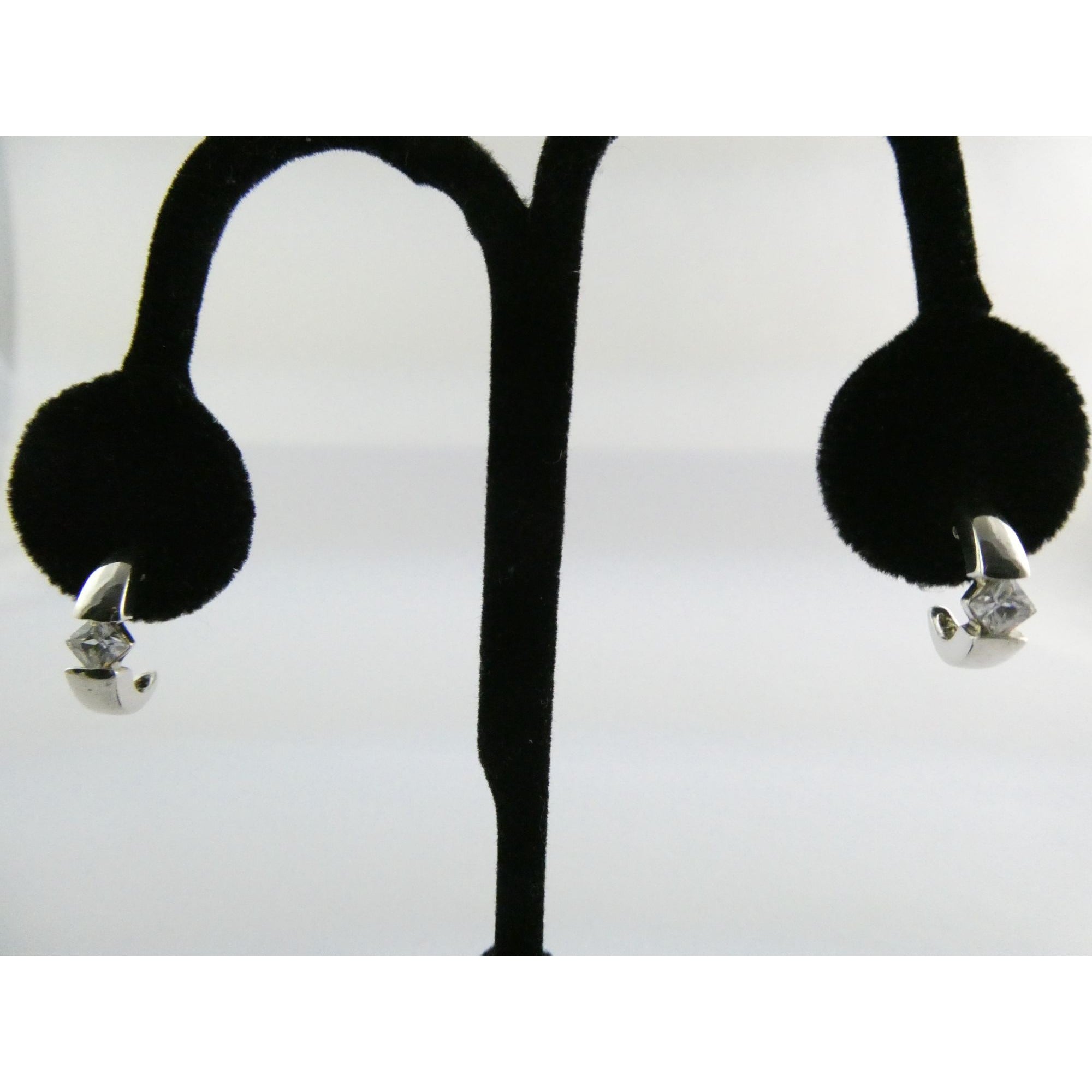 Ross Simons Sterling Silver White Crystal Stud Curled Earrings 3.1g .75 Inch