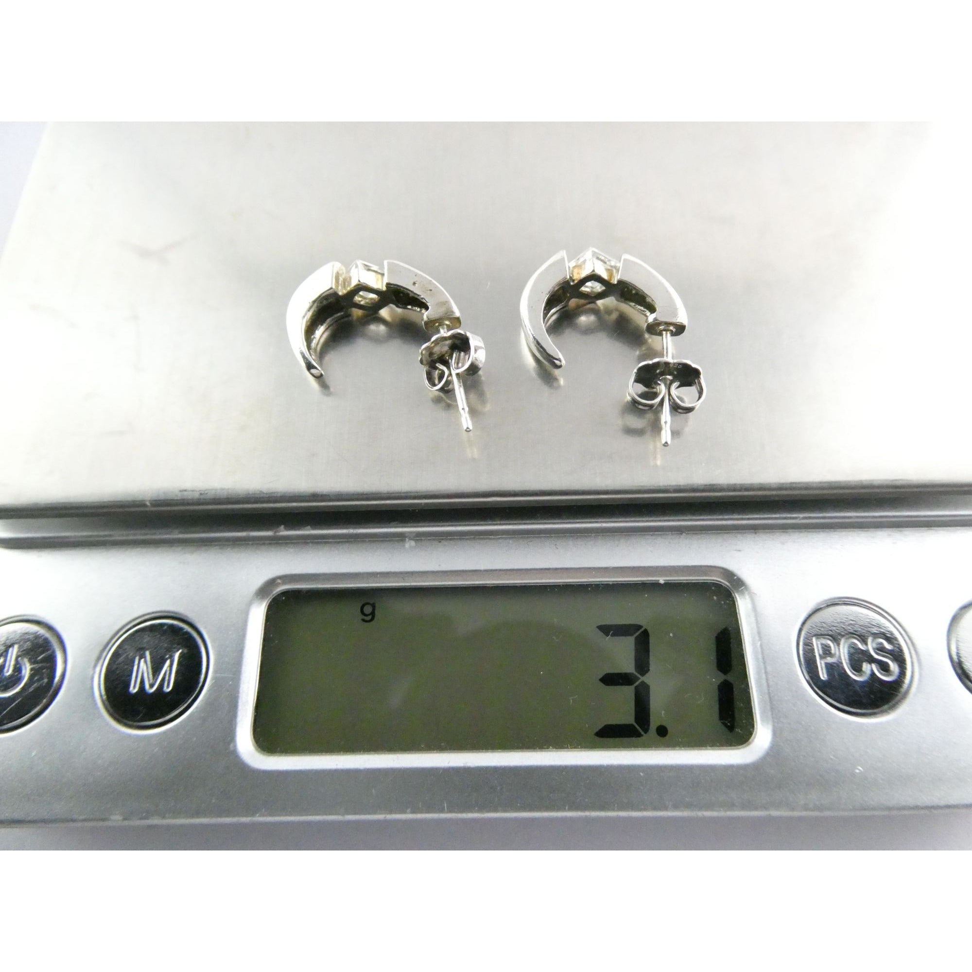 Ross Simons Sterling Silver White Crystal Stud Curled Earrings 3.1g .75 Inch