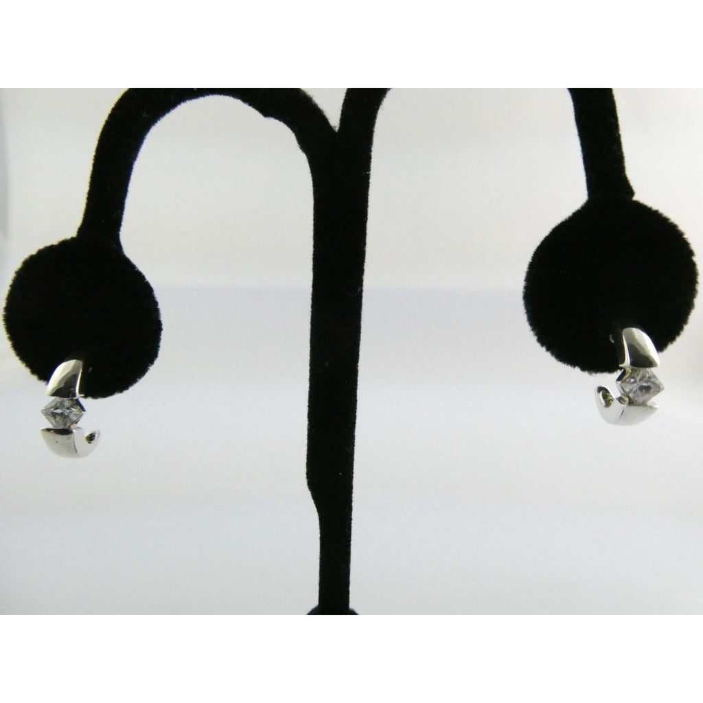 Ross Simons Sterling Silver White Crystal Stud Curled Earrings 3.1g .75 Inch