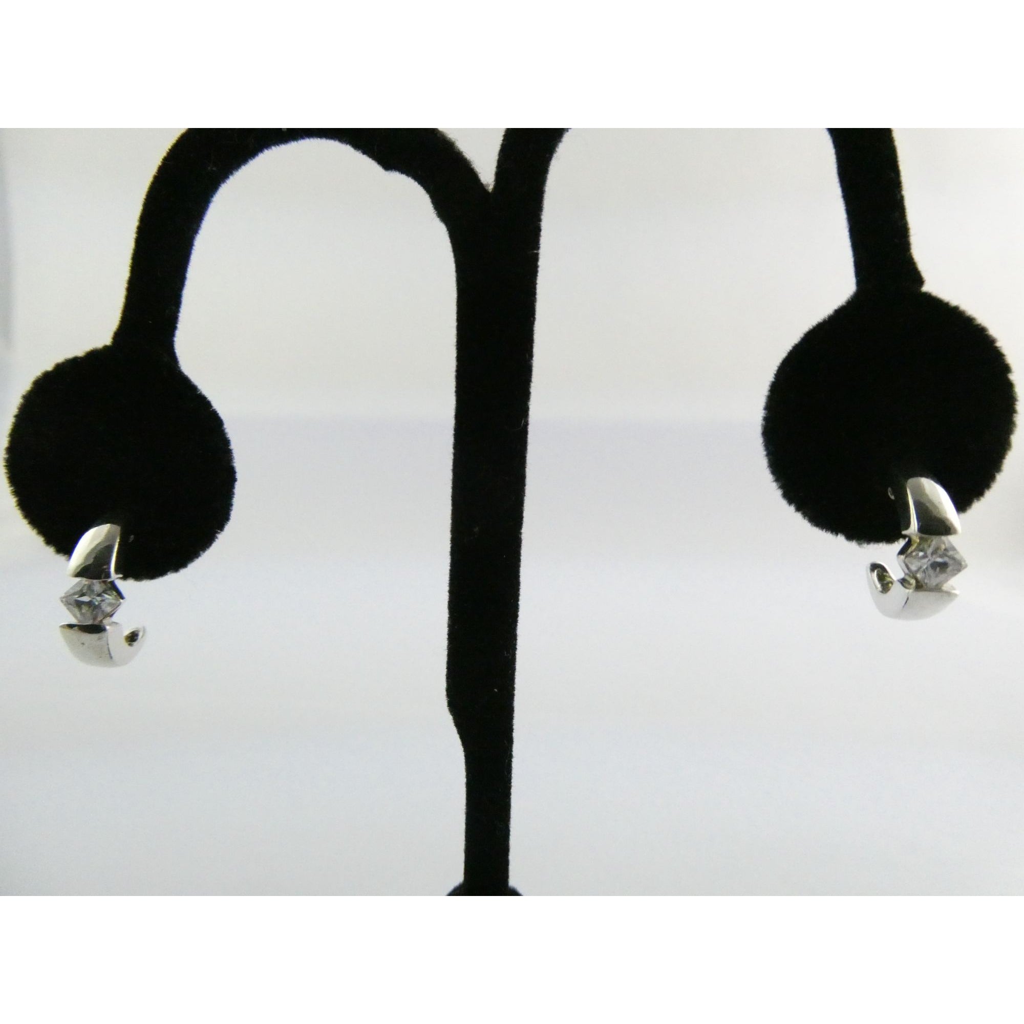 Ross Simons Sterling Silver White Crystal Stud Curled Earrings 3.1g .75 Inch