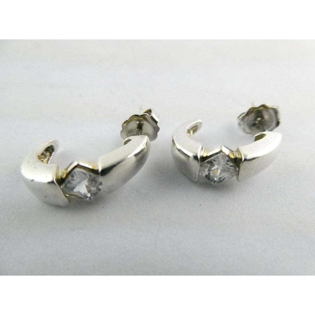 Ross Simons Sterling Silver White Crystal Stud Curled Earrings 3.1g .75 Inch