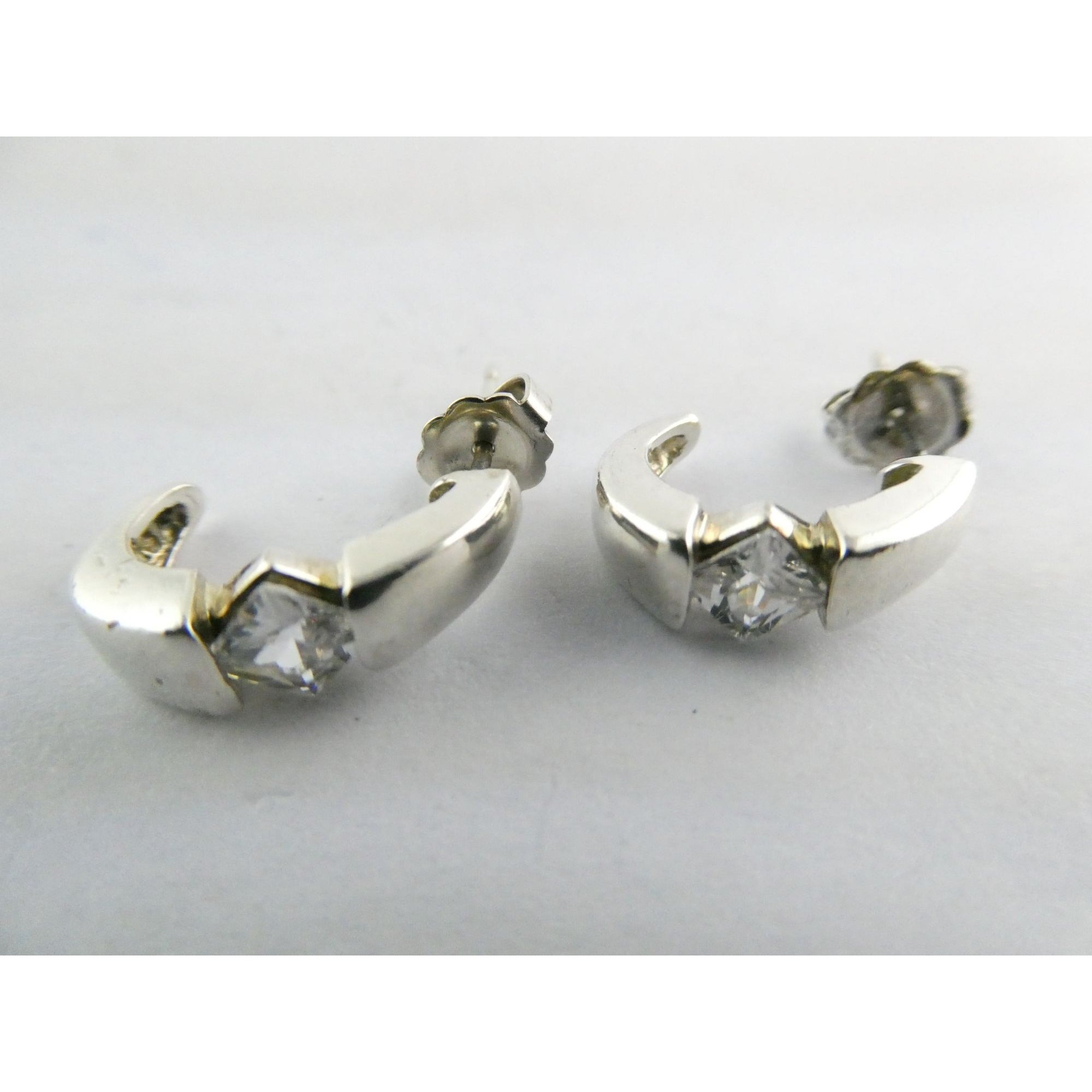 Ross Simons Sterling Silver White Crystal Stud Curled Earrings 3.1g .75 Inch