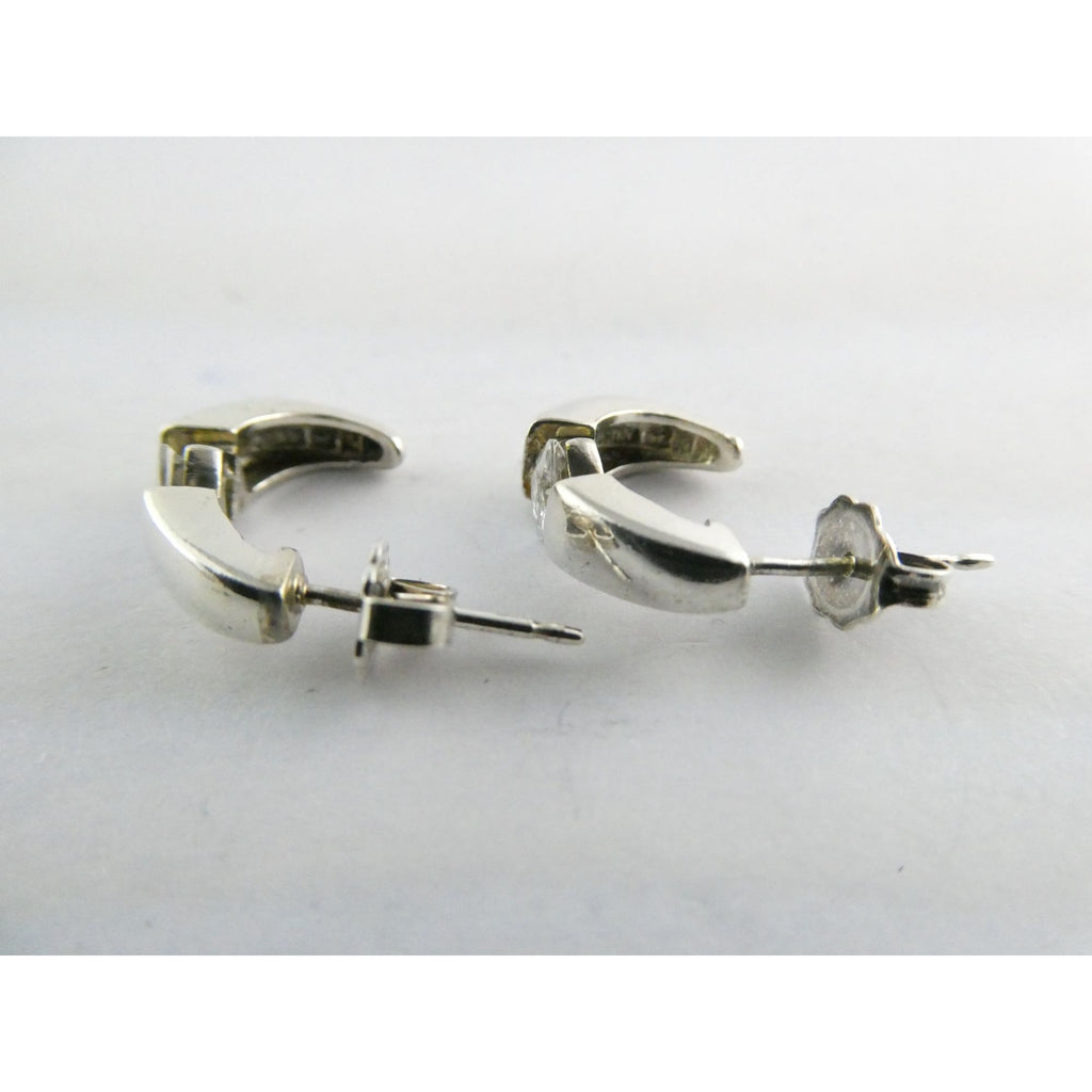 Ross Simons Sterling Silver White Crystal Stud Curled Earrings 3.1g .75 Inch