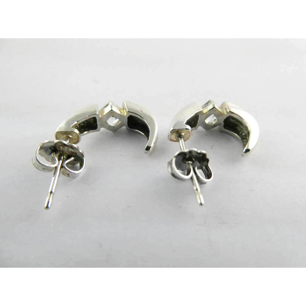 Ross Simons Sterling Silver White Crystal Stud Curled Earrings 3.1g .75 Inch