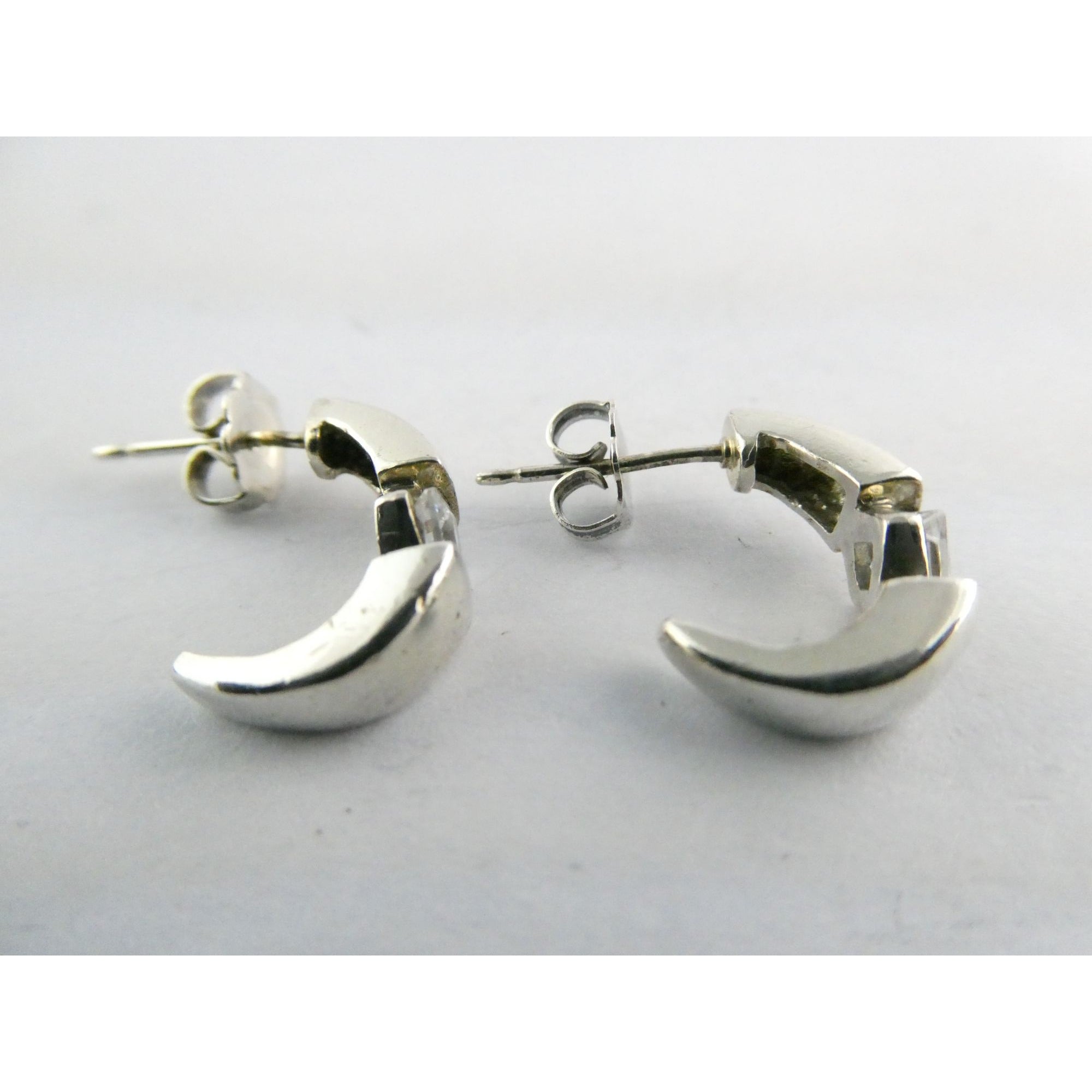 Ross Simons Sterling Silver White Crystal Stud Curled Earrings 3.1g .75 Inch