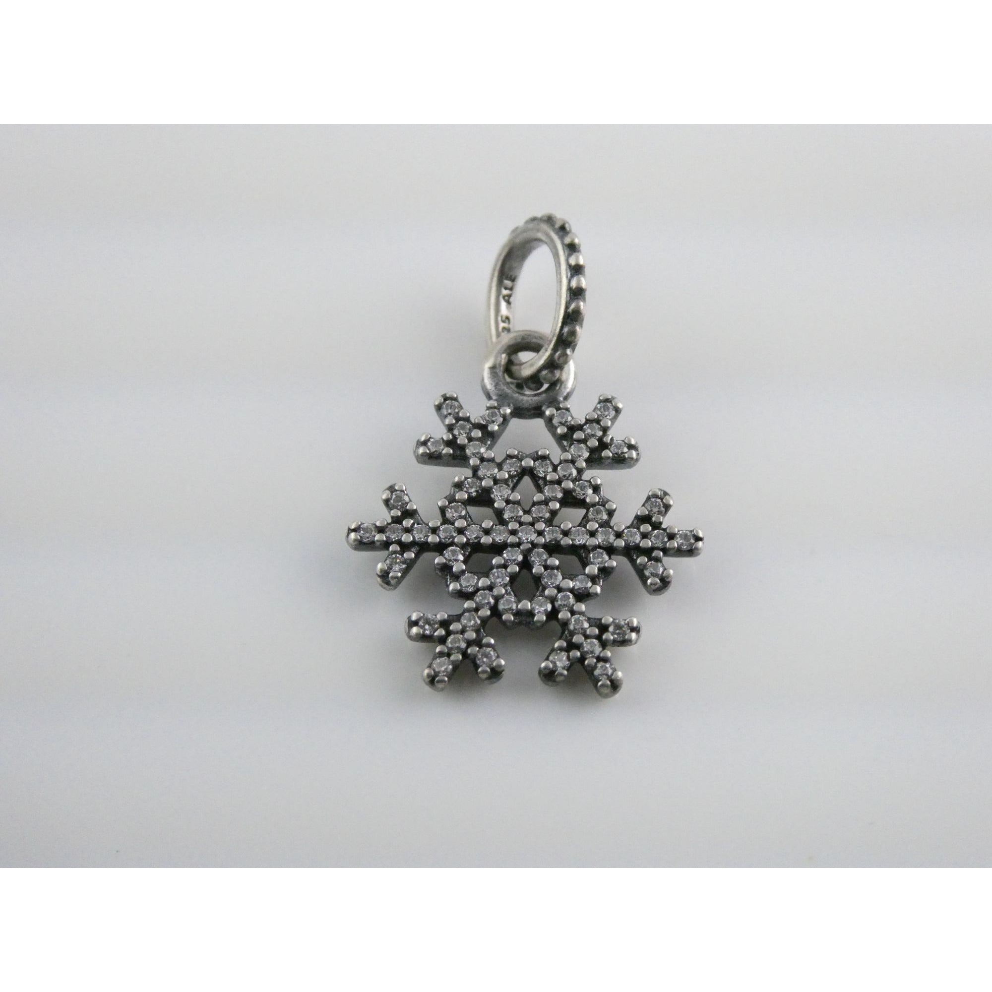 Sterling Silver White Crystal Studded Snowflake Pendant Charm 2g 25mm Length