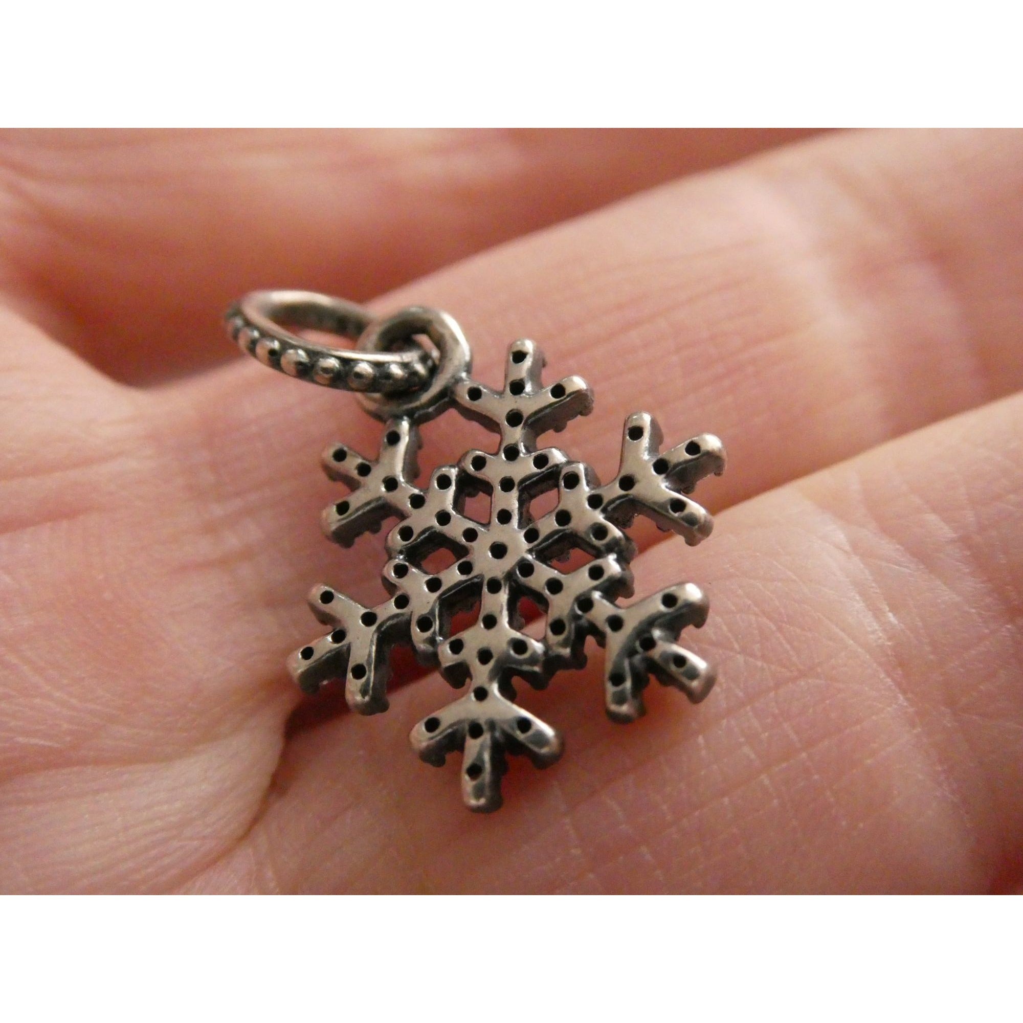 Sterling Silver White Crystal Studded Snowflake Pendant Charm 2g 25mm Length