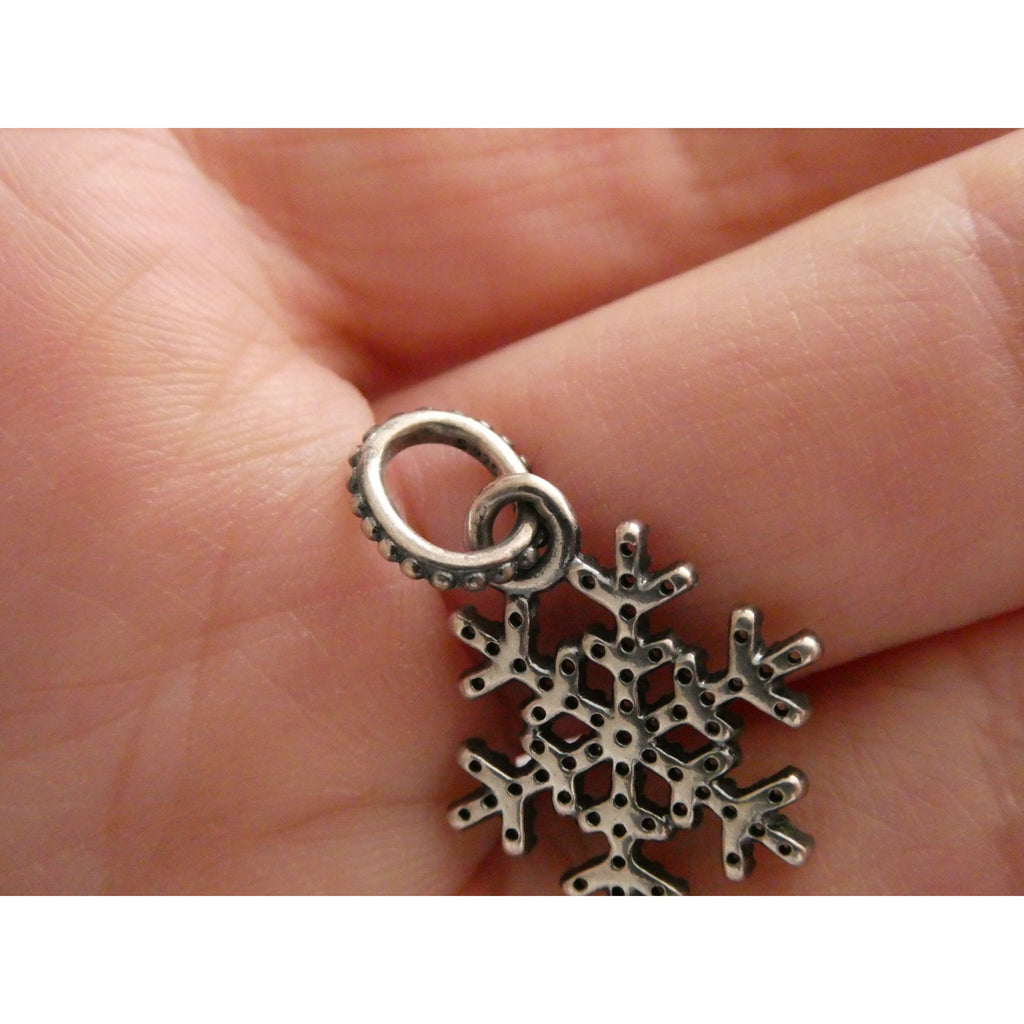Sterling Silver White Crystal Studded Snowflake Pendant Charm 2g 25mm Length