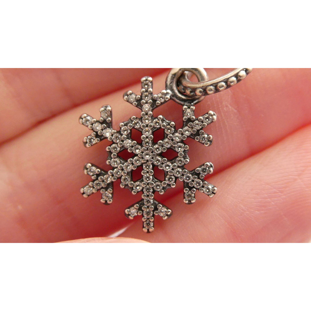 Sterling Silver White Crystal Studded Snowflake Pendant Charm 2g 25mm Length