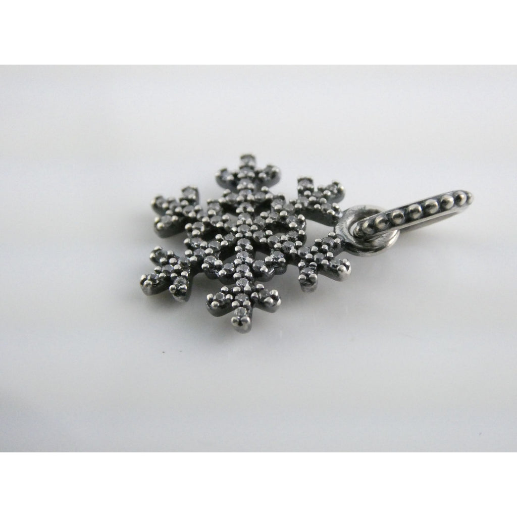Sterling Silver White Crystal Studded Snowflake Pendant Charm 2g 25mm Length