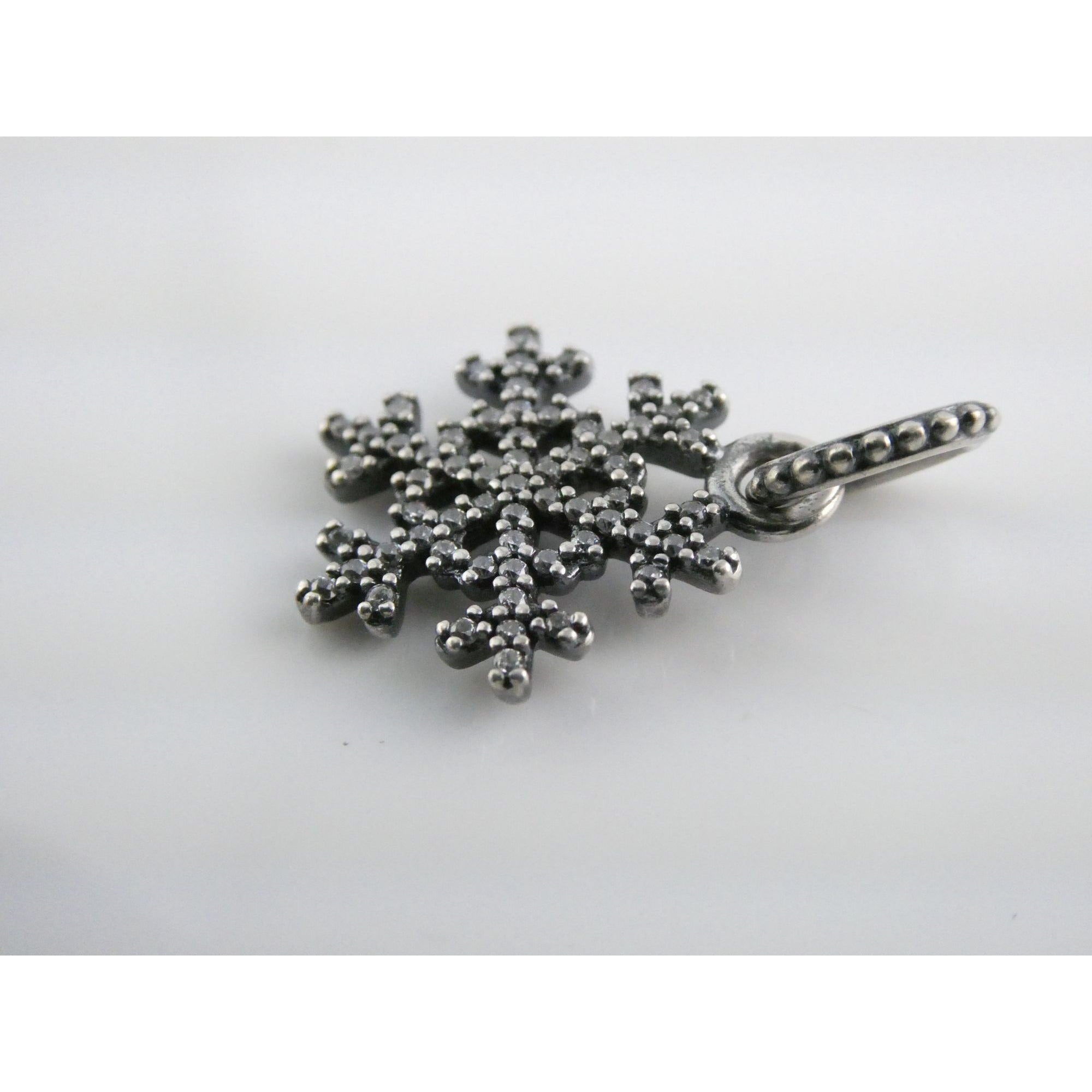 Sterling Silver White Crystal Studded Snowflake Pendant Charm 2g 25mm Length