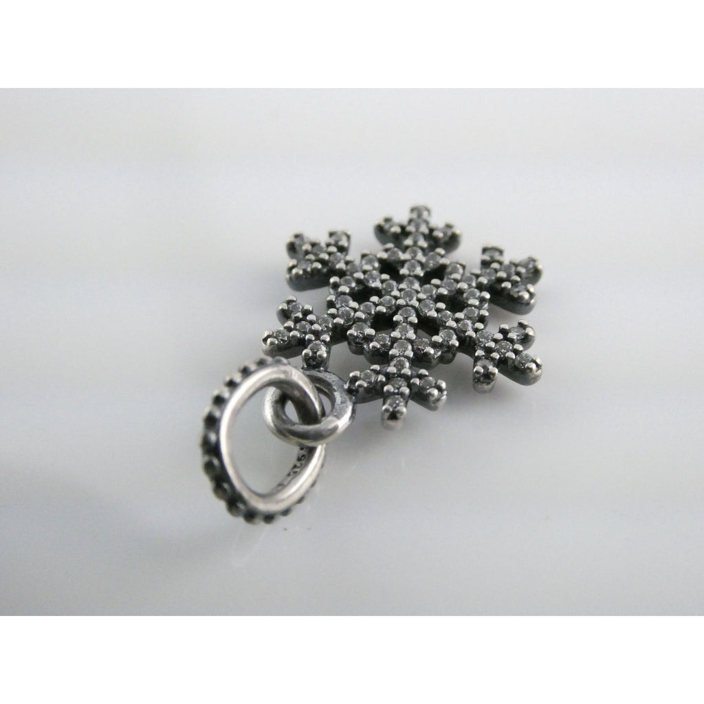 Sterling Silver White Crystal Studded Snowflake Pendant Charm 2g 25mm Length