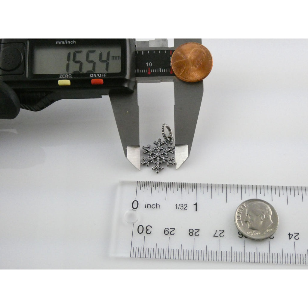 Sterling Silver White Crystal Studded Snowflake Pendant Charm 2g 25mm Length
