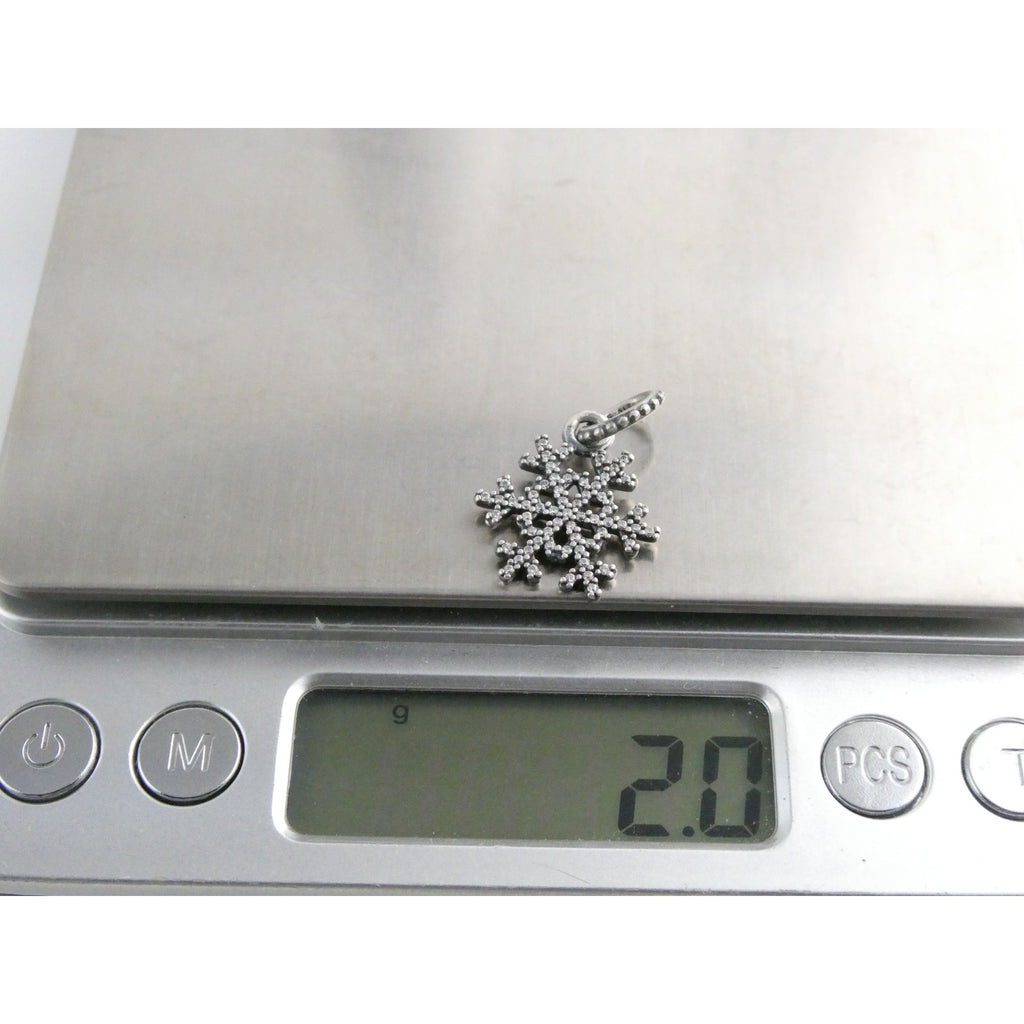 Sterling Silver White Crystal Studded Snowflake Pendant Charm 2g 25mm Length