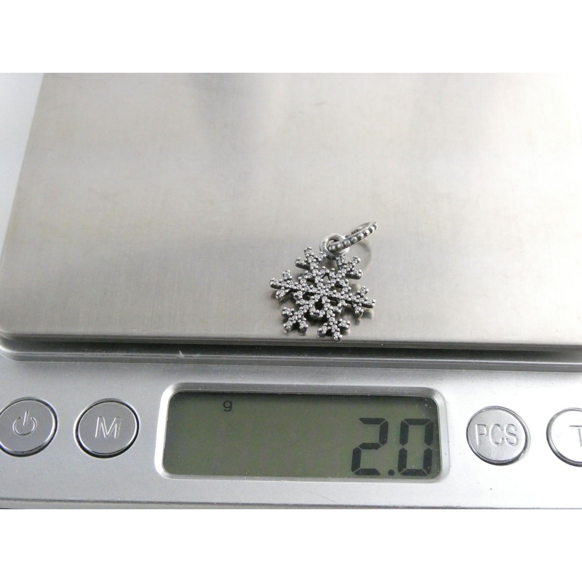 Sterling Silver White Crystal Studded Snowflake Pendant Charm 2g 25mm Length