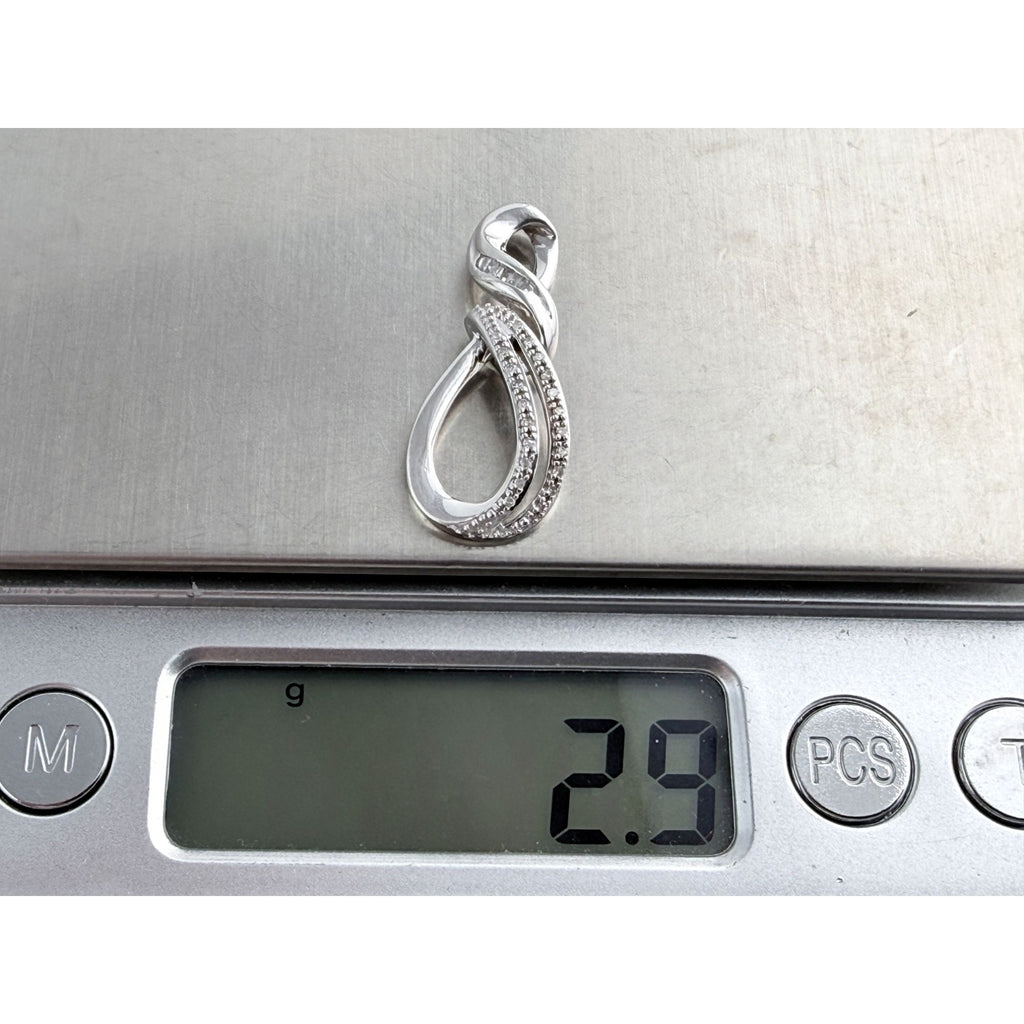 SUN Designer Sterling Silver Natural Melee Diamond Studded Loop Knot Pendant 2g
