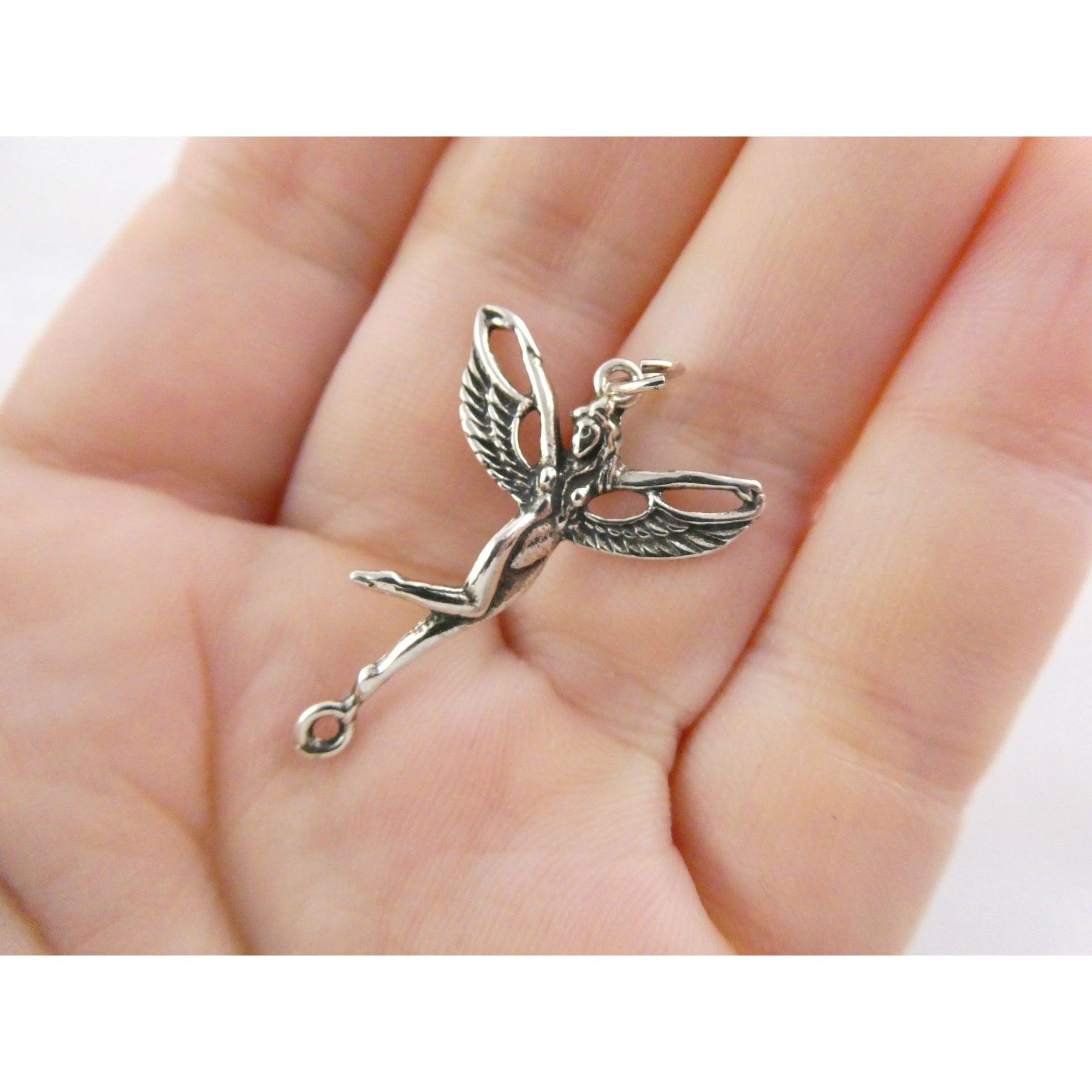 Sterling Silver Reclaimed Fairy Charm Pendant 1.5g 30mm Length