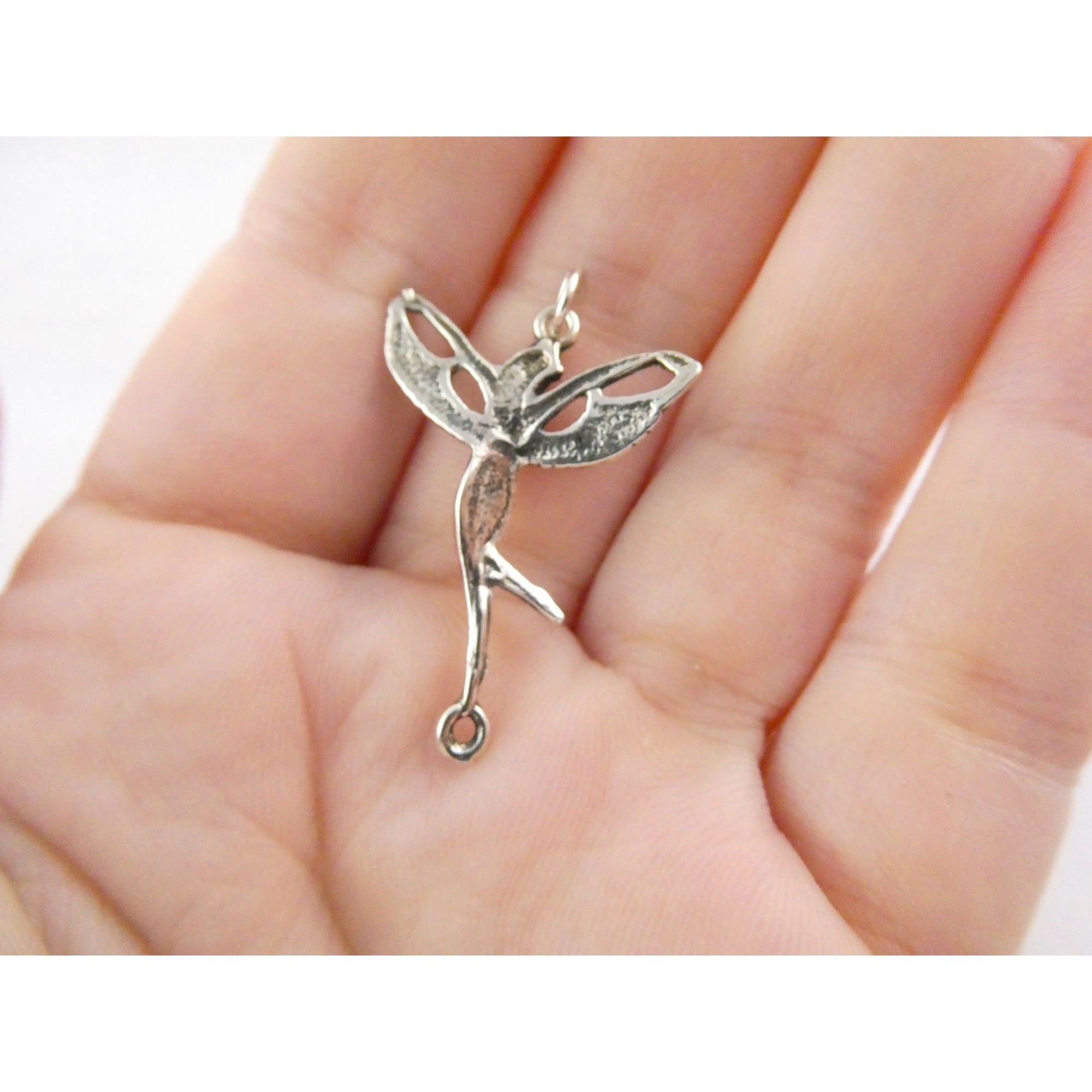 Sterling Silver Reclaimed Fairy Charm Pendant 1.5g 30mm Length