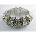 Konstantino Sterling Silver 18K Yellow Gold Ornate Bangle Bracelet 6.25 In 108g