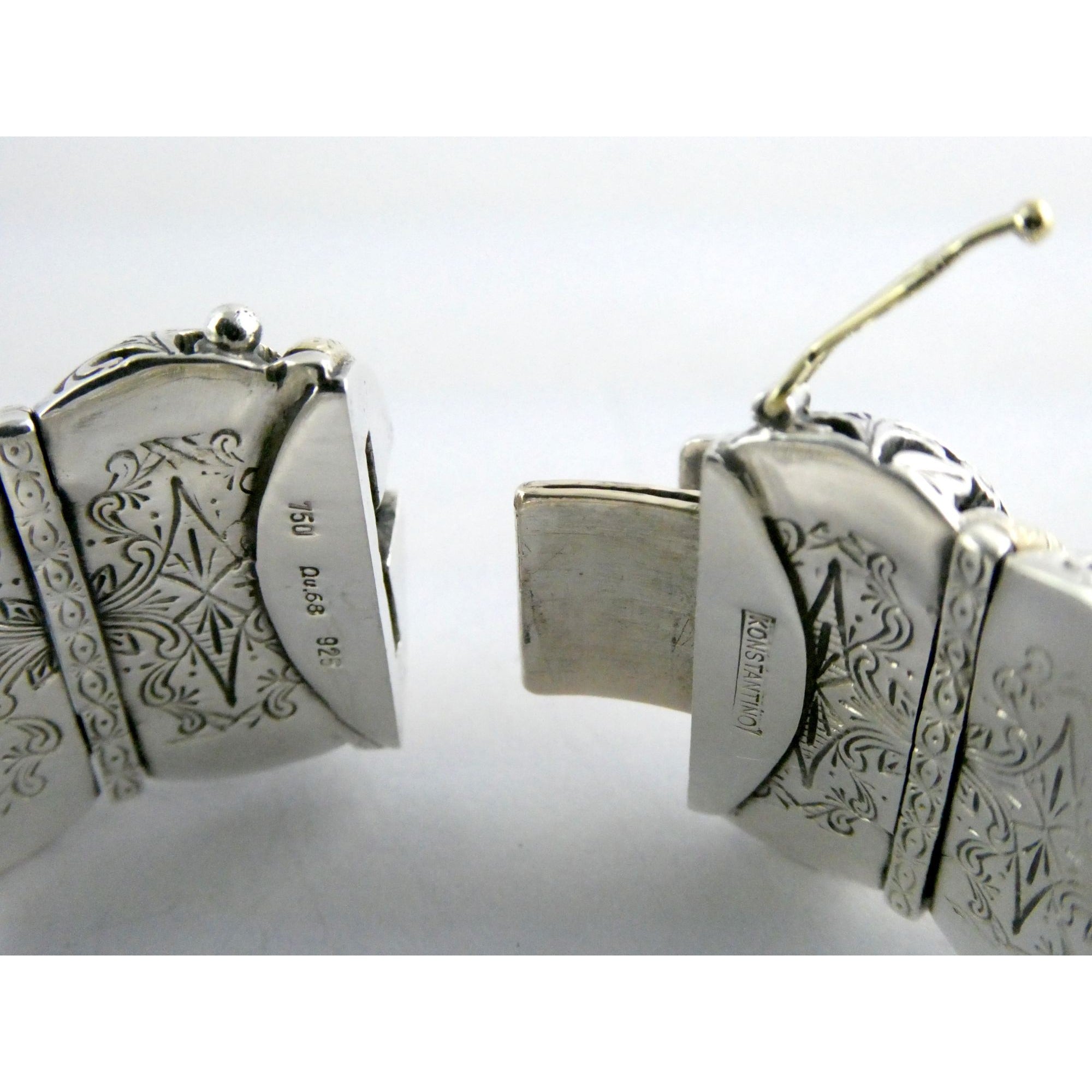 Konstantino Sterling Silver 18K Yellow Gold Ornate Bangle Bracelet 6.25 In 108g