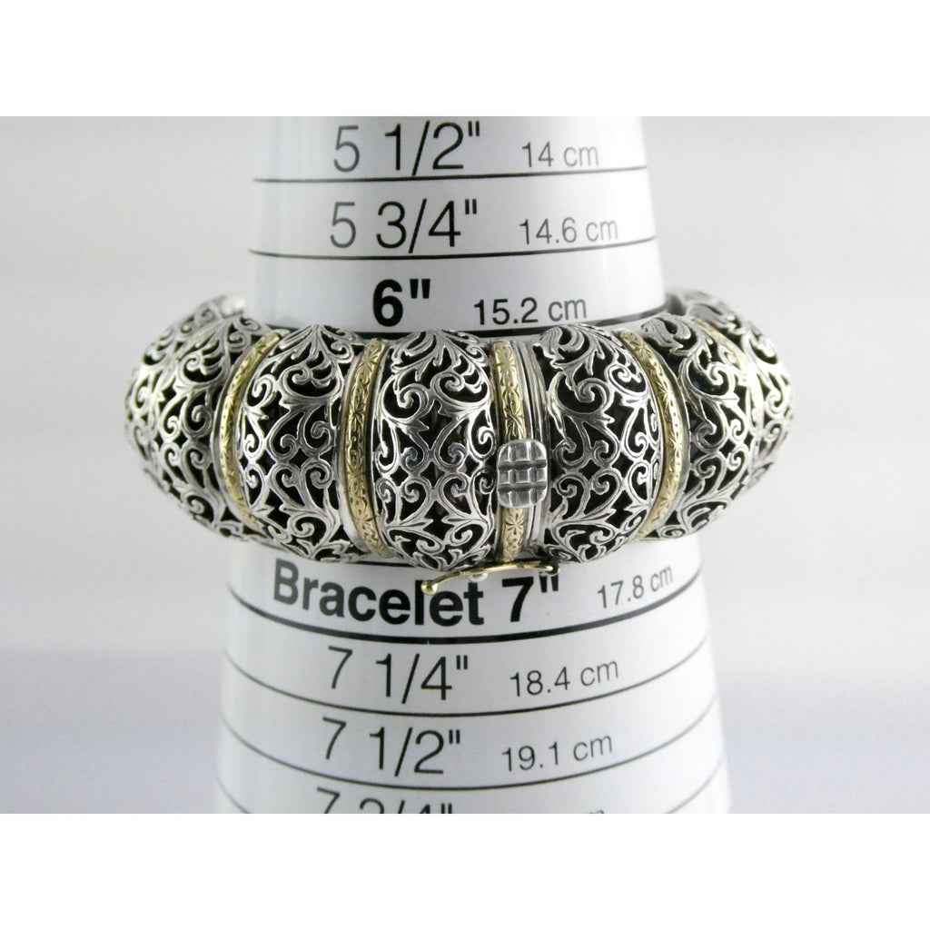 Konstantino Sterling Silver 18K Yellow Gold Ornate Bangle Bracelet 6.25 In 108g