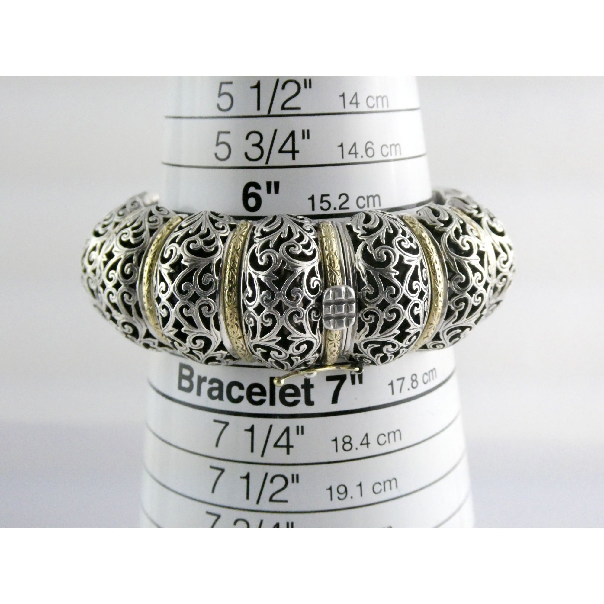 Konstantino Sterling Silver 18K Yellow Gold Ornate Bangle Bracelet 6.25 In 108g