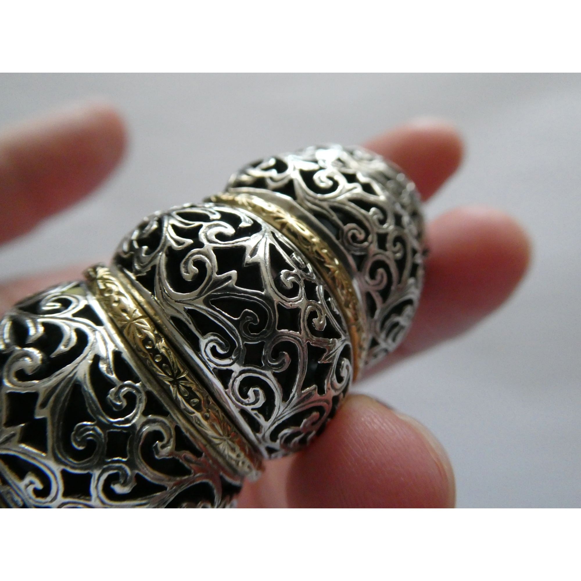 Konstantino Sterling Silver 18K Yellow Gold Ornate Bangle Bracelet 6.25 In 108g