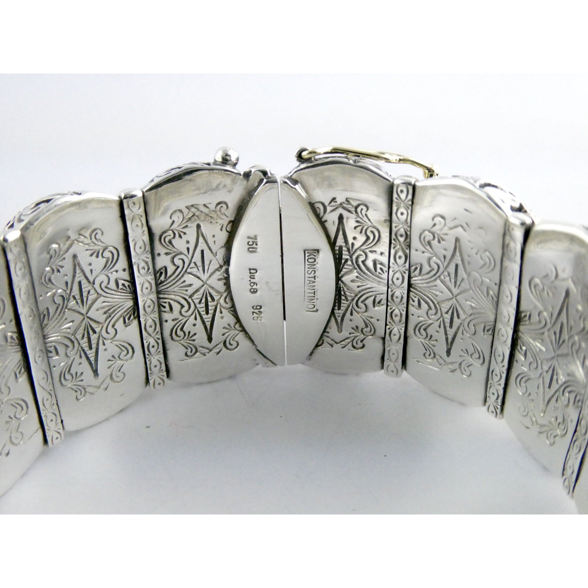 Konstantino Sterling Silver 18K Yellow Gold Ornate Bangle Bracelet 6.25 In 108g