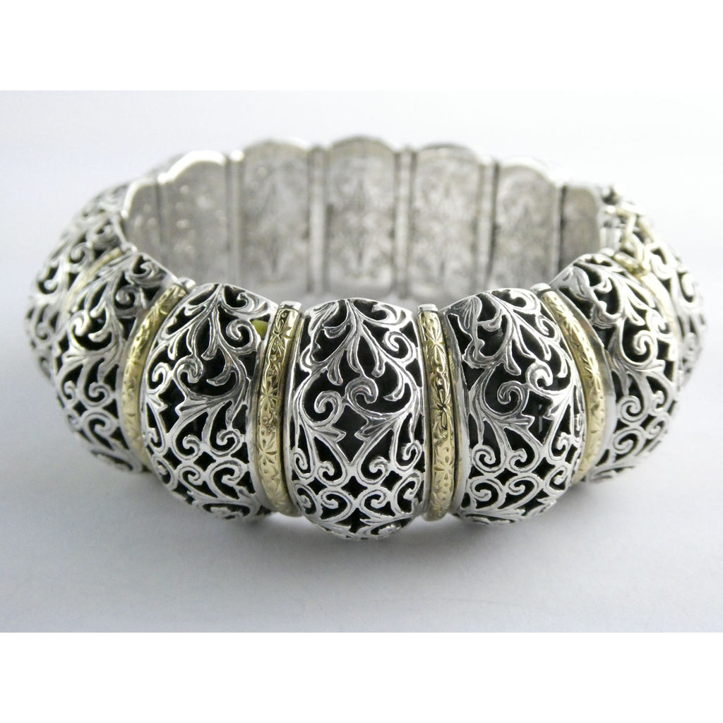 Konstantino Sterling Silver 18K Yellow Gold Ornate Bangle Bracelet 6.25 In 108g