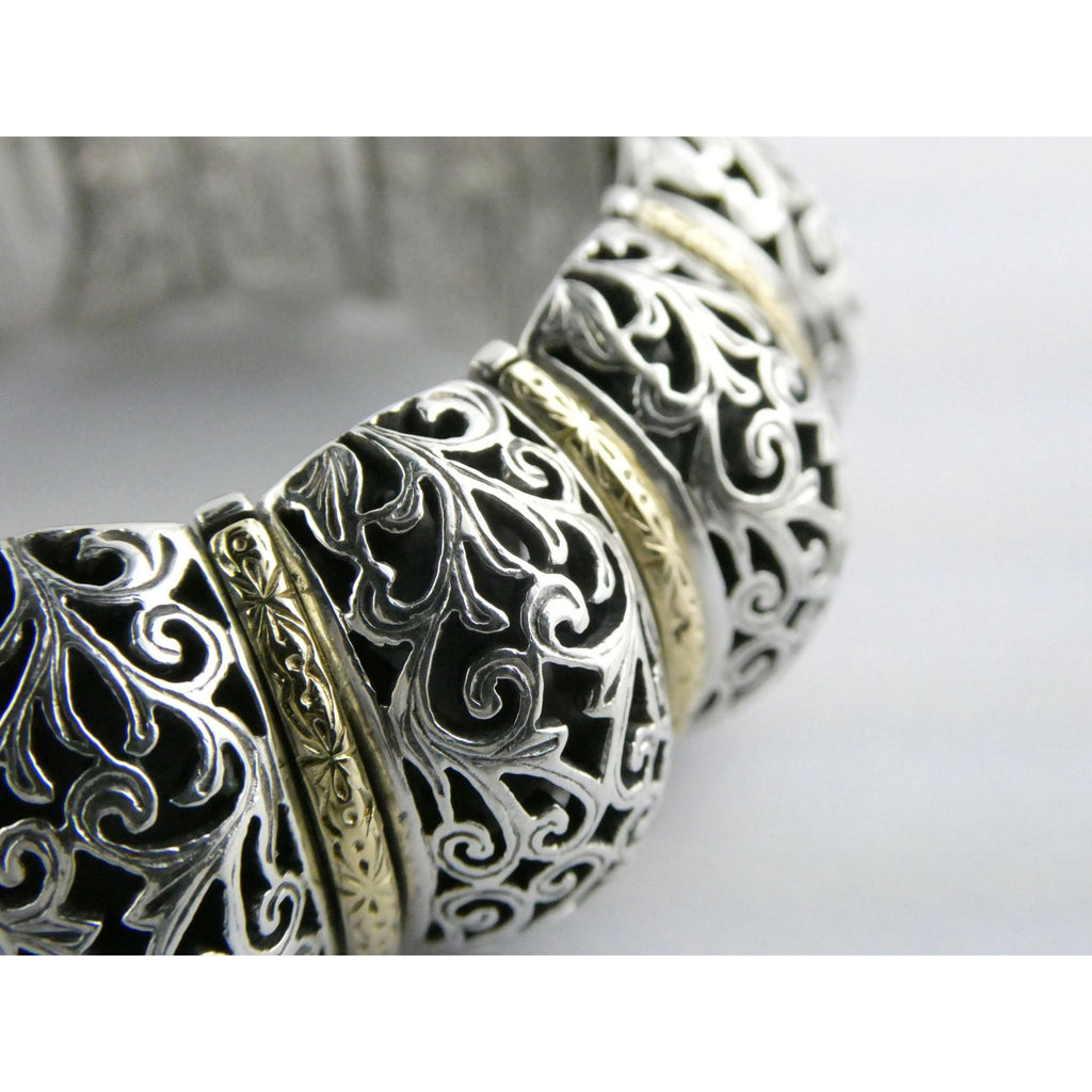 Konstantino Sterling Silver 18K Yellow Gold Ornate Bangle Bracelet 6.25 In 108g