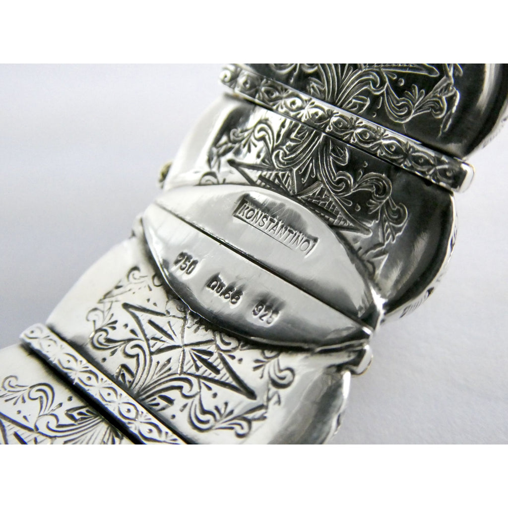 Konstantino Sterling Silver 18K Yellow Gold Ornate Bangle Bracelet 6.25 In 108g