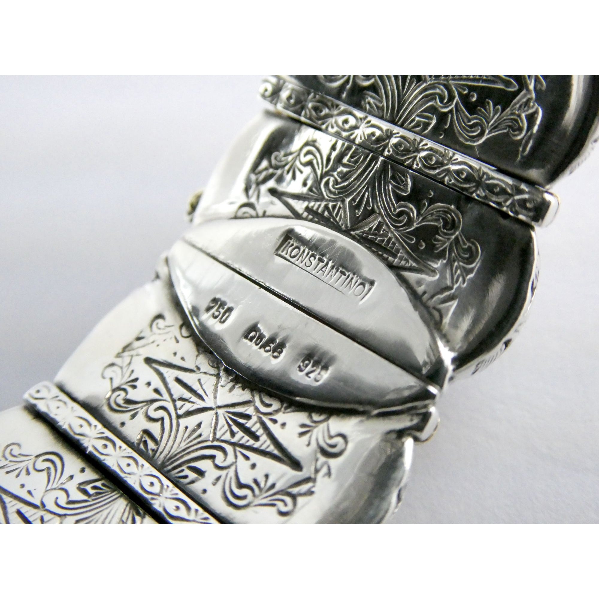 Konstantino Sterling Silver 18K Yellow Gold Ornate Bangle Bracelet 6.25 In 108g