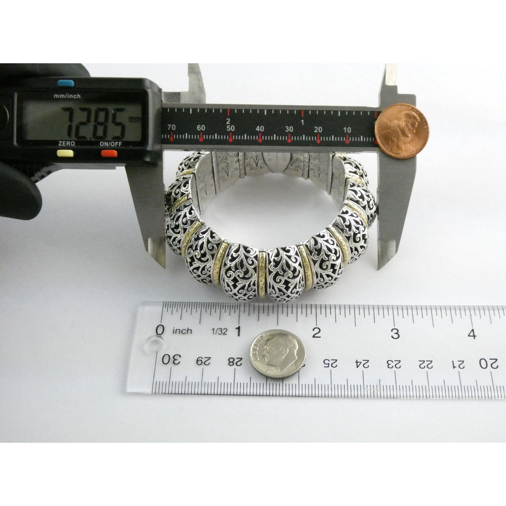 Konstantino Sterling Silver 18K Yellow Gold Ornate Bangle Bracelet 6.25 In 108g